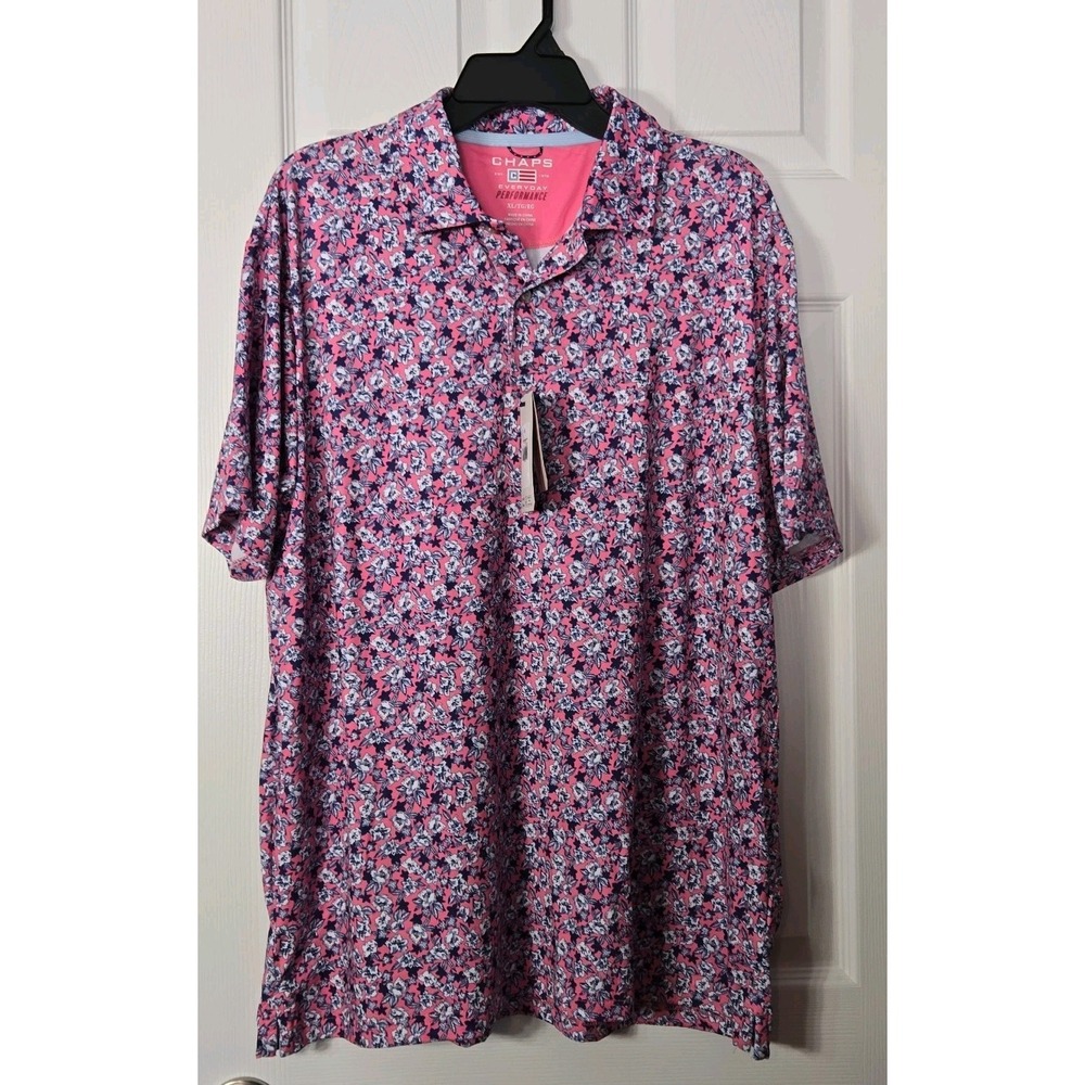 Chaps Men's Pink Florial Polo Shirt XL NWT, Super Soft